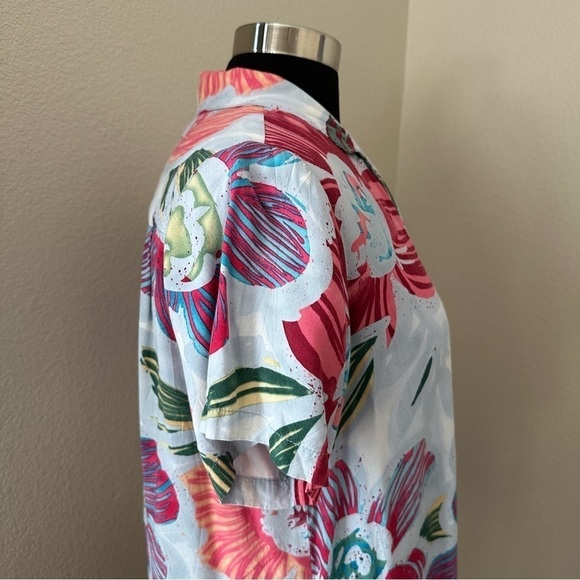 JAMS WORLD Vintage Floral CLAW FLOWER GRAY Tropical Button Up Short Sleeve Shirt - Picture 6 of 12